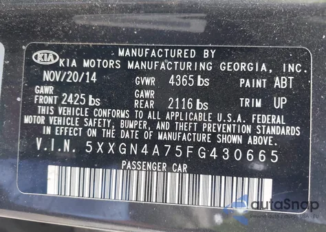 2015 Kia Optima Ex from USA, damaged, VIN 5XXGN4A75FG430665